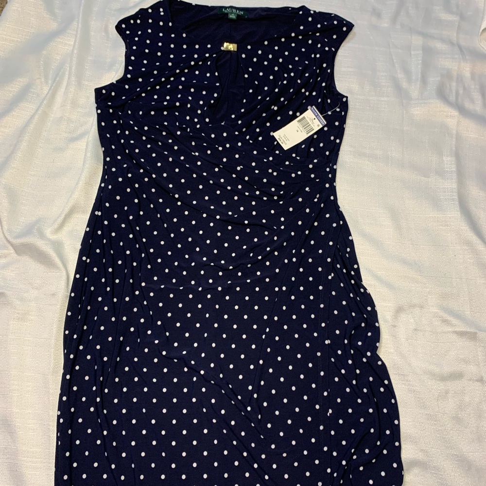 Ralph Lauren Navy Blue Polka Dot dress. New with tag. Size 16